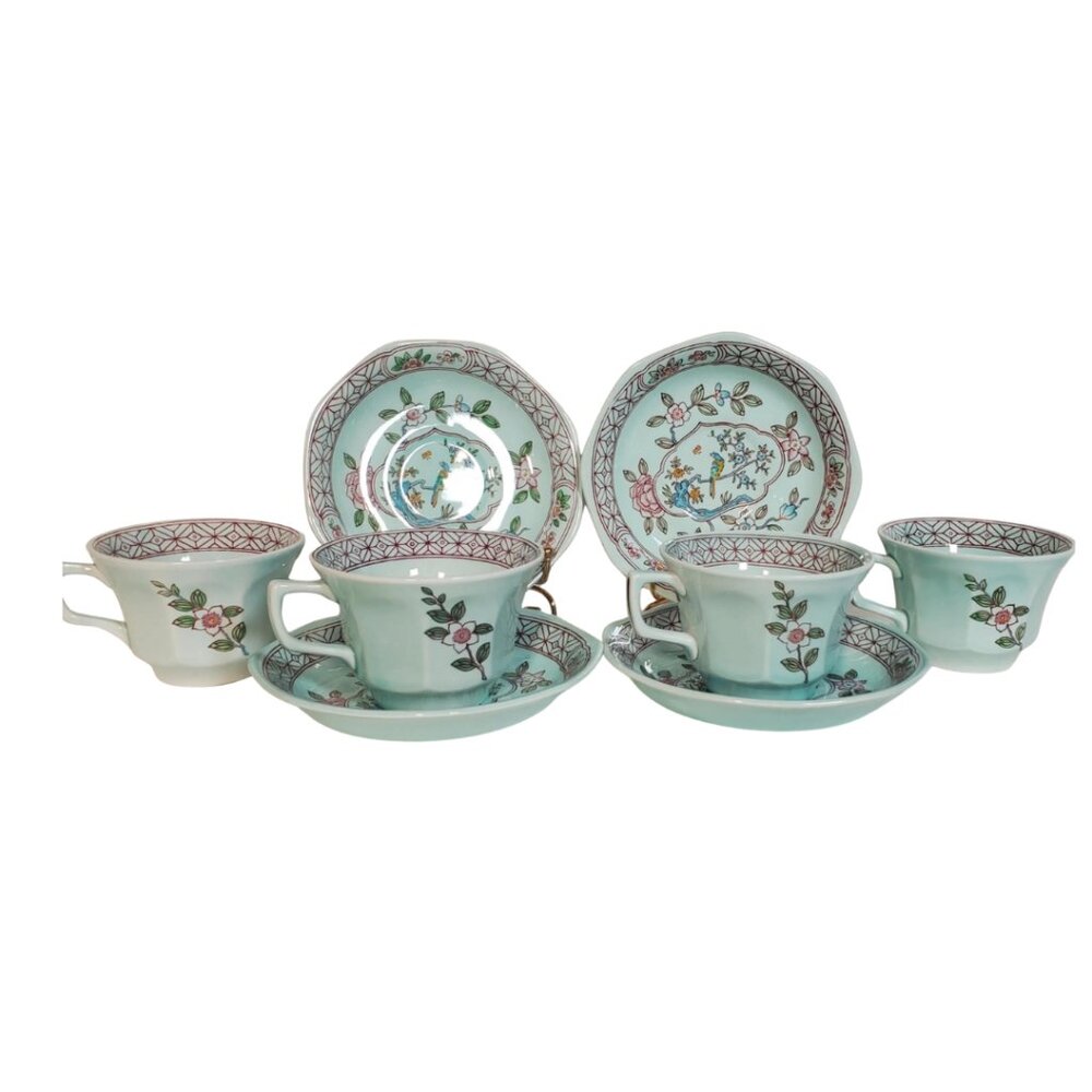 Vintage Adams Ironstone “Singapore Bird” 4 Cups & Saucers England